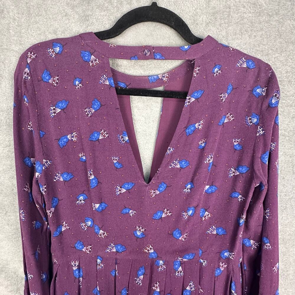 Free People Dress Womens 2 Purple Floral Tegan Keyhole Festival Boho Peasant - Picture 8 of 15